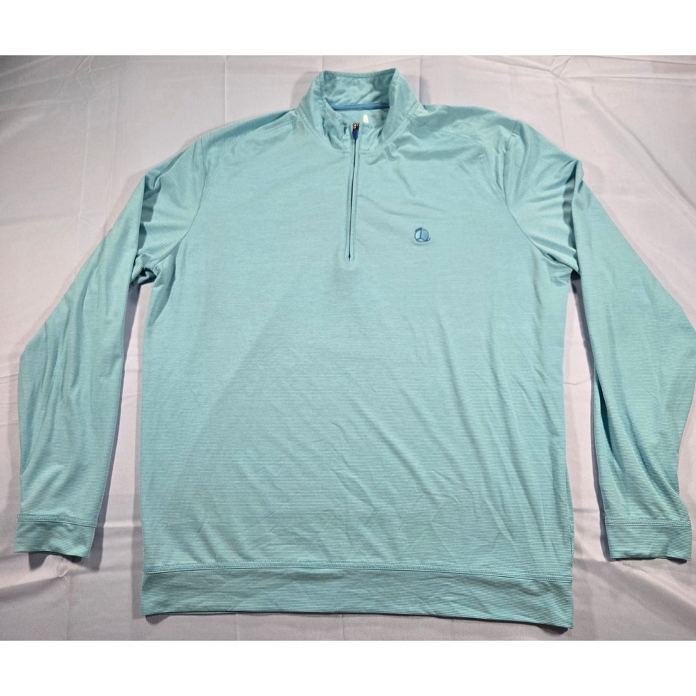 Johnnie-O Mens Large Blue Striped Quarter Zip Performance Pullover Golf Shirt